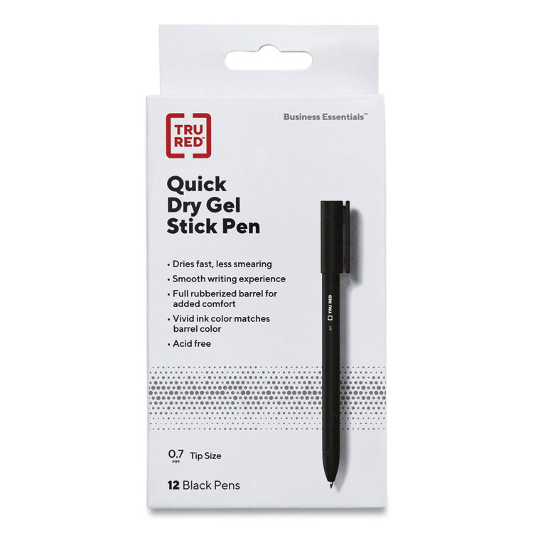 Quick Dry Gel Pen, Stick, Medium 0.7 mm, Black Ink, Black Barrel, Dozen