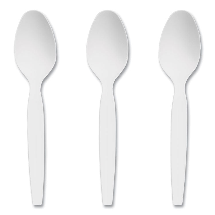 Heavyweight Plastic Cutlery, Teaspoon, White, 100/Pack
