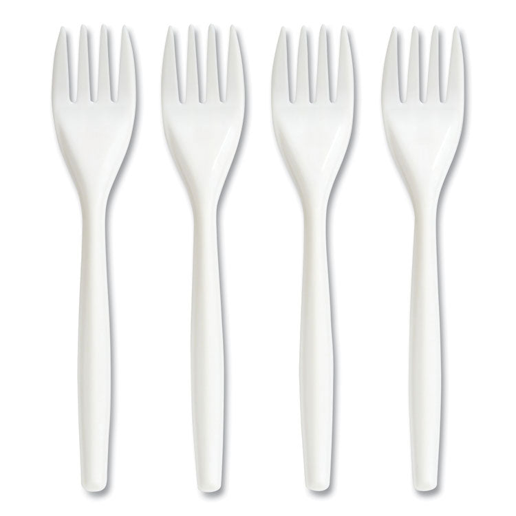 Mediumweight Plastic Cutlery, Fork, White, 300/Pack
