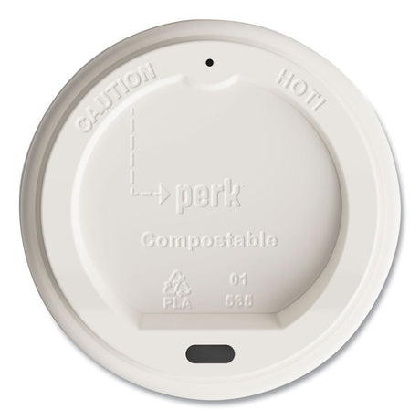 Compostable Plastic Hot Cup Lids, Fits 10 oz , 12 oz, 16 oz Cups, White, 50/Pack