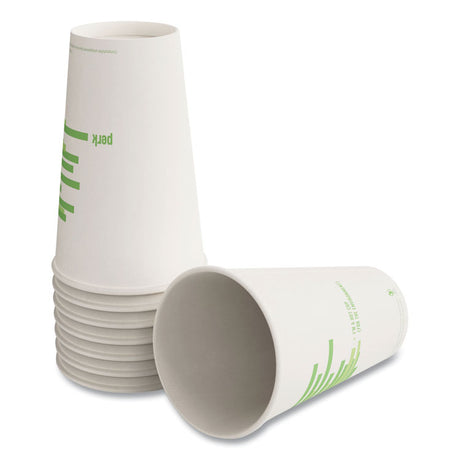 Eco-ID Compostable Paper Hot Cups, 12 oz, White/Green, 50/Pack