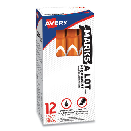 MARKS A LOT Large Desk-Style Permanent Marker, Broad Chisel Tip, Orange, Dozen (8883)