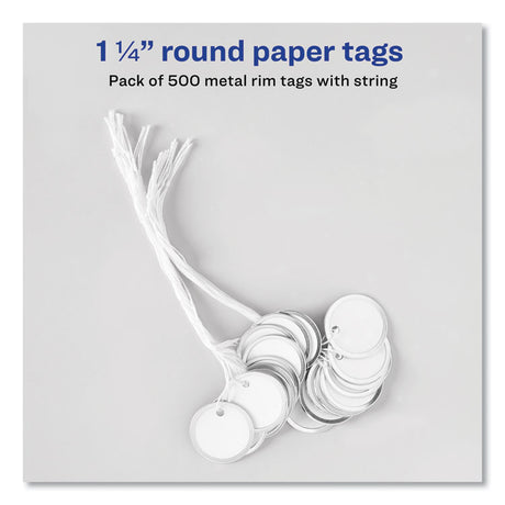 Heavyweight Stock Metal Rim Tags, 1.25  dia, White, 500/Box