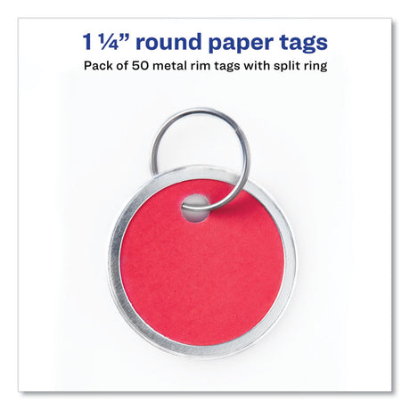 Key Tags with Split Ring, 1.25  dia, Assorted Colors, 50/Pack