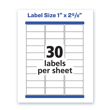 Waterproof Address Labels with TrueBlock and Sure Feed, Laser Printers, 1 x 2.63, White, 30/Sheet, 50 Sheets/Pack