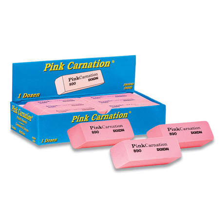 Pink Carnation Erasers, For Pencil Marks, Rectangular Block, Medium, Pink, Dozen