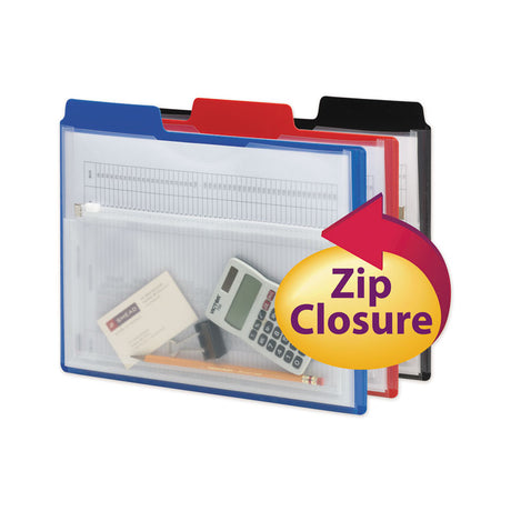Poly Project Organizer with Zip Pouch, 2-Sections, 1/3-Cut Tab, Letter Size, Assorted Colors, 3/Pack