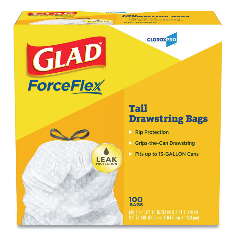 Tall Kitchen Drawstring Trash Bags, 13 gal, 24  x 27.38 , Gray, 100/Box