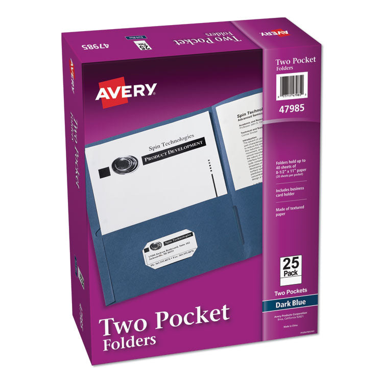 Two-Pocket Folder, 40-Sheet Capacity, 11 x 8.5, Dark Blue, 25/Box