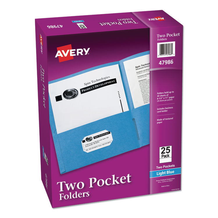 Two-Pocket Folder, 40-Sheet Capacity, 11 x 8.5, Light Blue, 25/Box