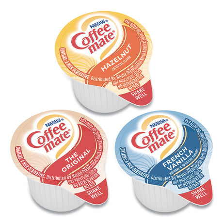 Liquid Coffee Creamer, French Vanilla/Hazelnut/Original, 0.38 oz Mini Cups, 150 Cups/Carton