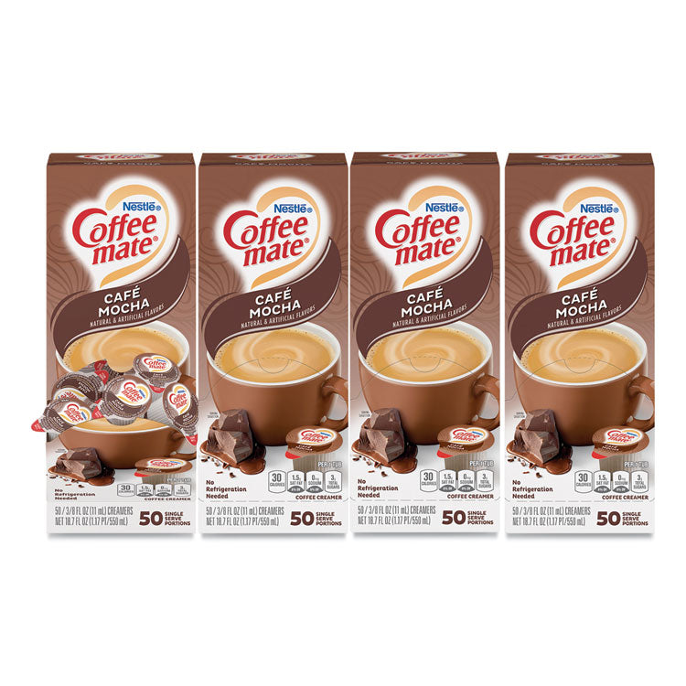 Liquid Coffee Creamer, Cafe Mocha, 0.38 oz Mini Cups, 50/Box, 4 Boxes/Carton, 200 Total/Carton