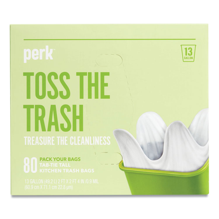 Tab-Tie Tall Kitchen Trash Bags, Tie-Flap, 13 gal, 28  x 24 , White, 80/Box