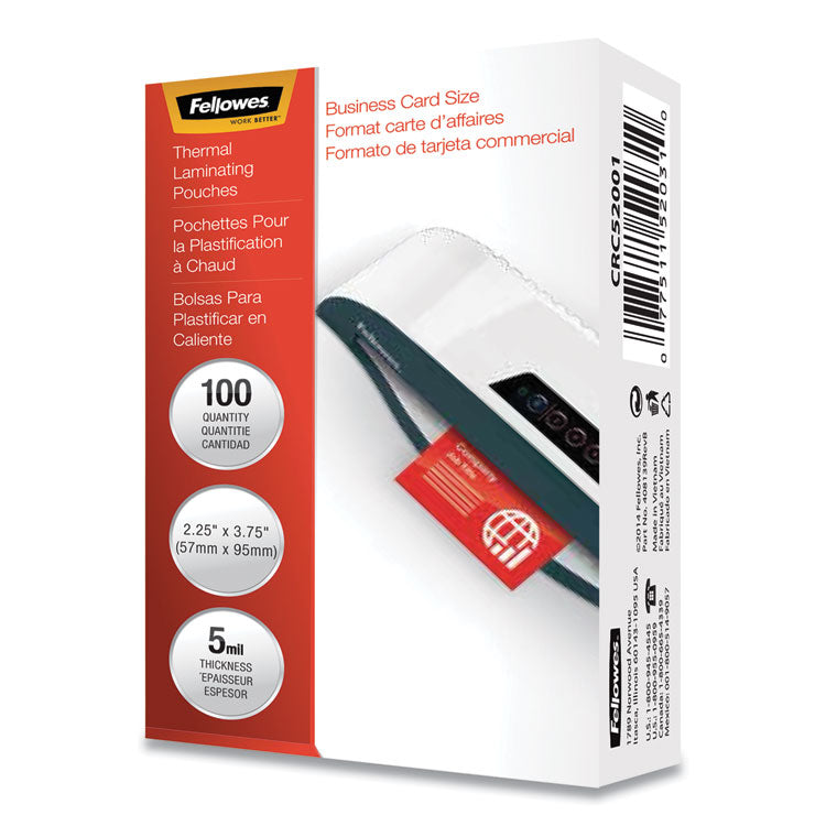 Laminating Pouches, 5 mil, 3.75" x 2.25", Gloss Clear, 100/Pack