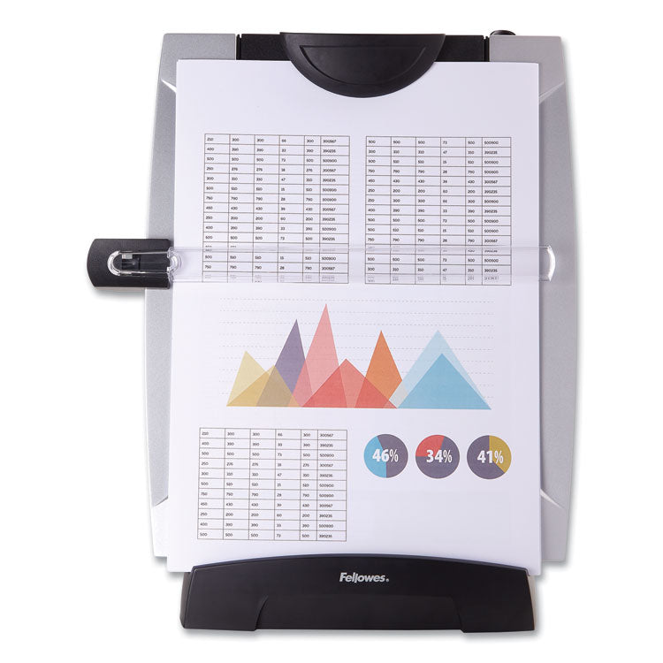 Office Suites Desktop Copyholder with Memo Board, 150 Sheet Capacity, Plastic, Black/Silver