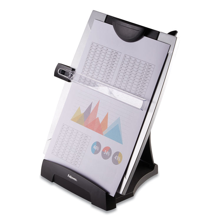 Office Suites Desktop Copyholder with Memo Board, 150 Sheet Capacity, Plastic, Black/Silver