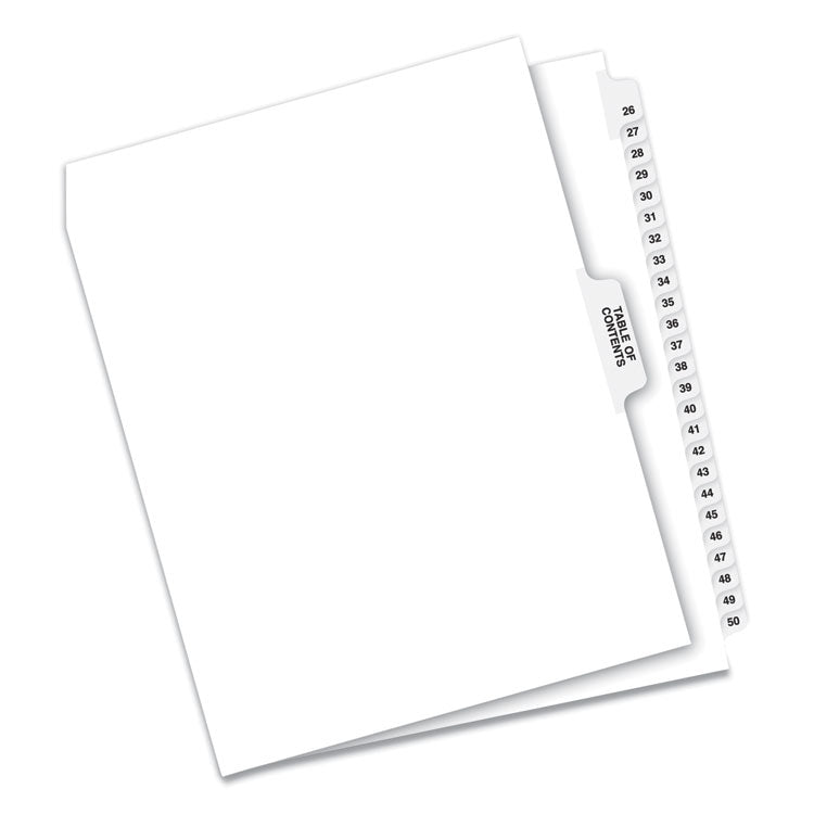 Preprinted Legal Exhibit Side Tab Index Dividers, Avery Style, 26-Tab, 26 to 50, 11 x 8.5, White, 1 Set