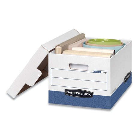 R-KIVE Heavy-Duty Storage Boxes, Letter/Legal Files, 12.75" x 16.5" x 10.38", White/Blue, 4/Carton