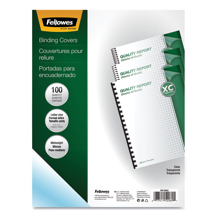 Crystals Transparent Presentation Covers for Binding Systems, Clear, with Square Corners, 11 x 8.5, Unpunched, 100/Pack