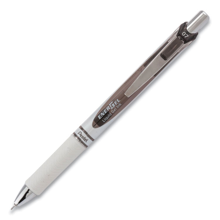 EnerGel Pearl Gel Pen, Retractable, Medium 0.7 mm, Black Ink, White/Black Barrel, Dozen