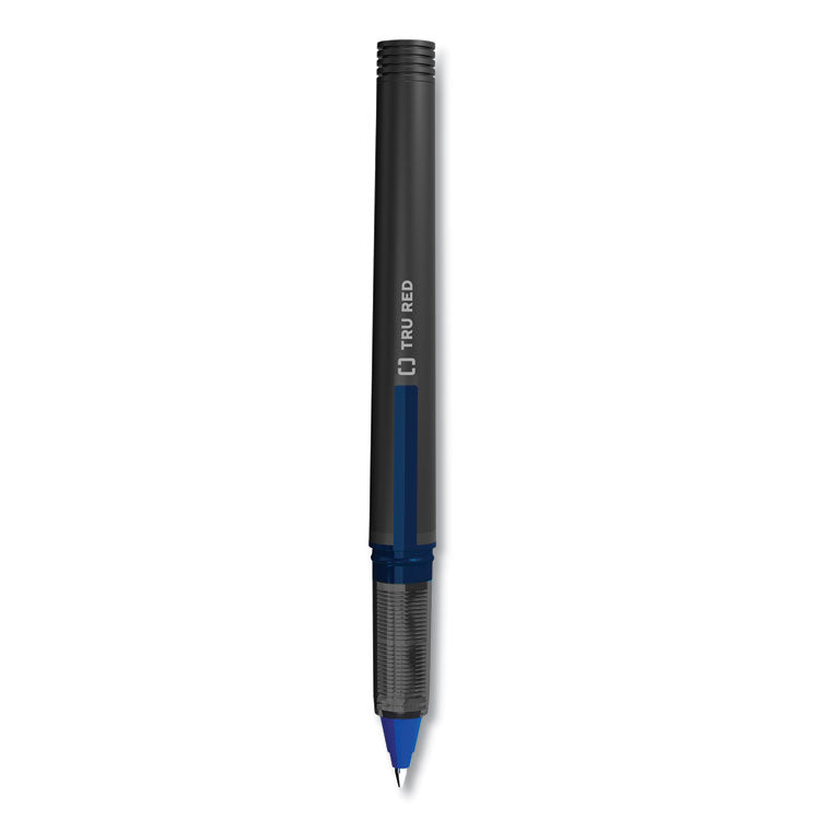 Roller Ball Pen, Stick, Fine 0.5 mm, Blue Ink, Black/Blue/Clear Barrel, Dozen