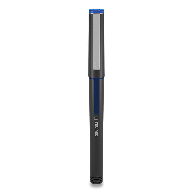 Roller Ball Pen, Stick, Fine 0.5 mm, Blue Ink, Black/Blue/Clear Barrel, Dozen