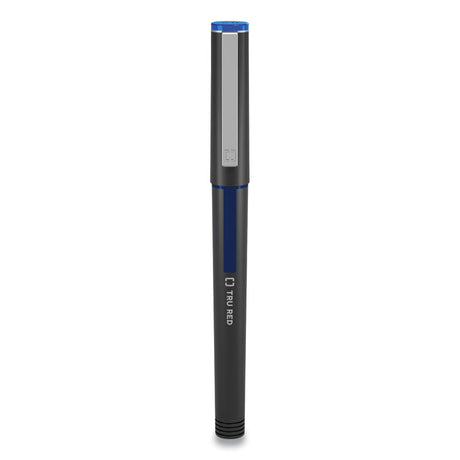 Roller Ball Pen, Stick, Fine 0.5 mm, Blue Ink, Black/Blue/Clear Barrel, Dozen