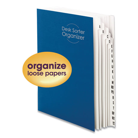 Deluxe Expandable Indexed Desk File/Sorter, Reinforced Tabs, 20 Dividers, Alpha Index, Letter Size, Dark Blue Cover