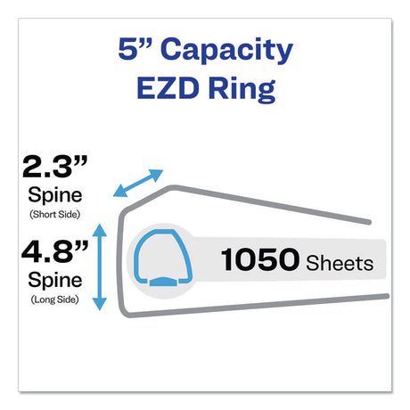 Durable View Binder with DuraHinge and EZD Rings, 3 Rings, 5" Capacity, 11 x 8.5, White, (9901)