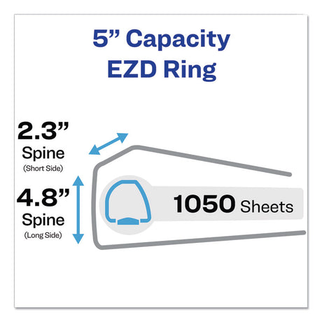 Durable View Binder with DuraHinge and EZD Rings, 3 Rings, 5" Capacity, 11 x 8.5, Black, (9900)