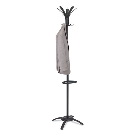 CLEO Coat Stand, Stand Alone Rack, Ten Knobs, Steel/Plastic, 19.75w x 19.75d x 68.9h, Black