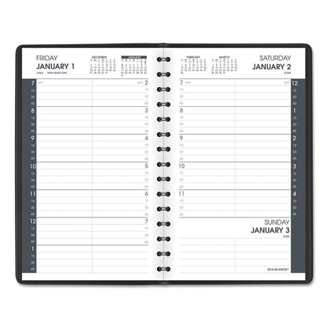 Daily Appointment Book with 15-Minute Appointments, One Day/Page: Mon to Sun, 8 x 5, Black Cover, 12-Month (Jan to Dec): 2025