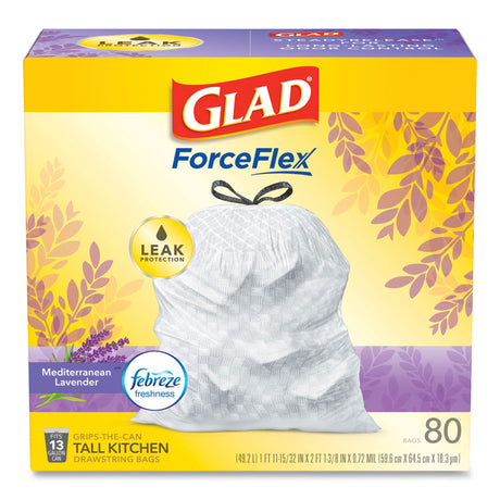 OdorShield Tall Kitchen Drawstring Bag Value Pack, 13 gal, Lavender Breeze Scent, 24  x 27.38 , White, 80 Bags/BX, 3 BX/CT