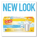OdorShield Quick-Tie Small Trash Bags, Tie-Flap, 4 gal, Fresh Clean Scent, 8  x 18 , White, 26 Bags/Box, 6 Boxes/Carton