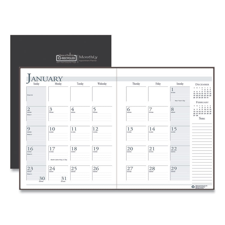 Recycled Ruled 14-Month Planner with Leatherette Cover, 11 x 8.5, Black Cover, 14-Month (Dec to Jan): 2023 to 2025