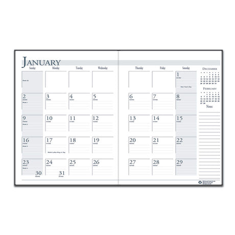 Recycled Ruled 14-Month Planner with Leatherette Cover, 10 x 7, Black Cover, 14-Month: Dec 2024 to Jan 2026