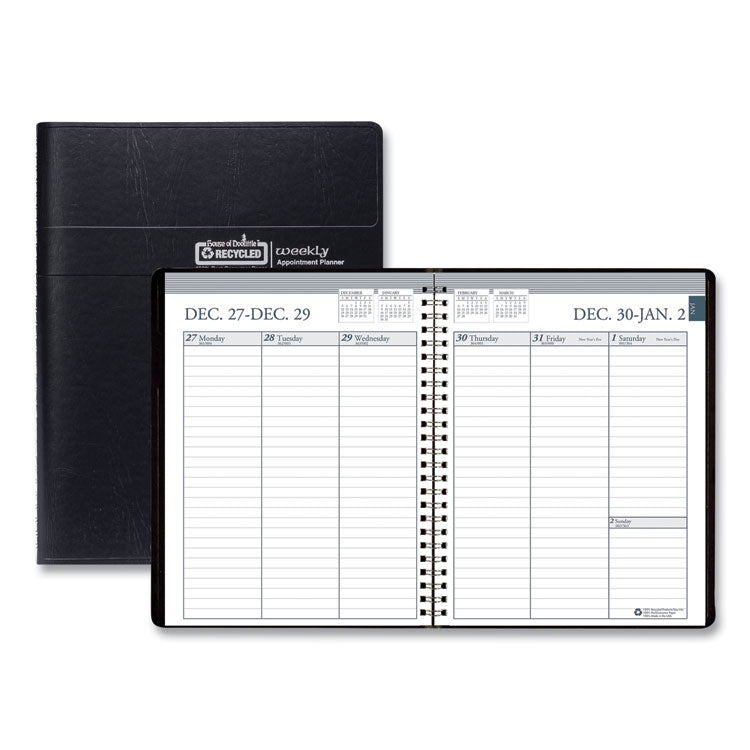 Recycled Weekly Appointment Book Ruled without Appointment Times, 8.75 x 6.88, Black Cover, 12-Month (Jan to Dec): 2025