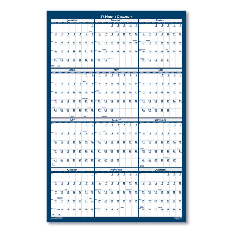 Recycled Poster Style Reversible/Erasable Yearly Wall Calendar, 66 x 33, White/Blue/Gray Sheets, 12-Month (Jan to Dec): 2025