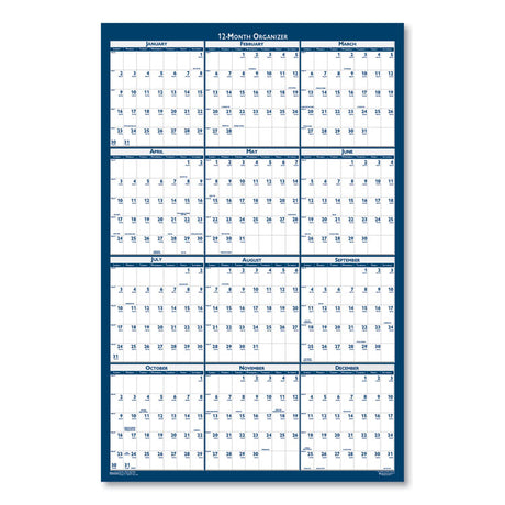 Recycled Poster Style Reversible/Erasable Yearly Wall Calendar, 66 x 33, White/Blue/Gray Sheets, 12-Month (Jan to Dec): 2025