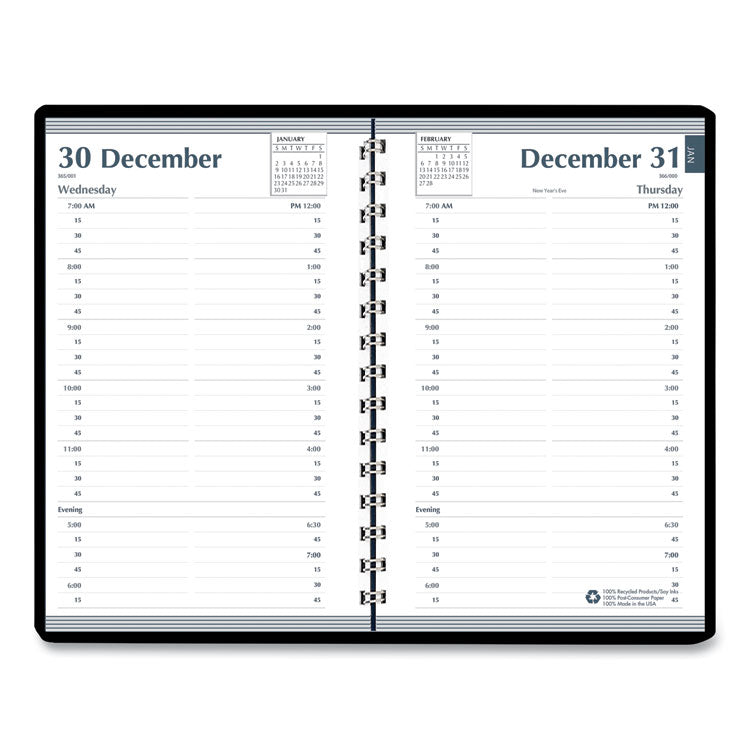 Memo Size Daily Appointment Book with 15-Minute Schedule, 8 x 5, Black Cover, 12-Month (Jan to Dec): 2025