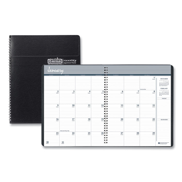 14-Month Recycled Ruled Monthly Planner, 8.75 x 6.78, Black Cover, 14-Month: Dec 2024 to Jan 2026