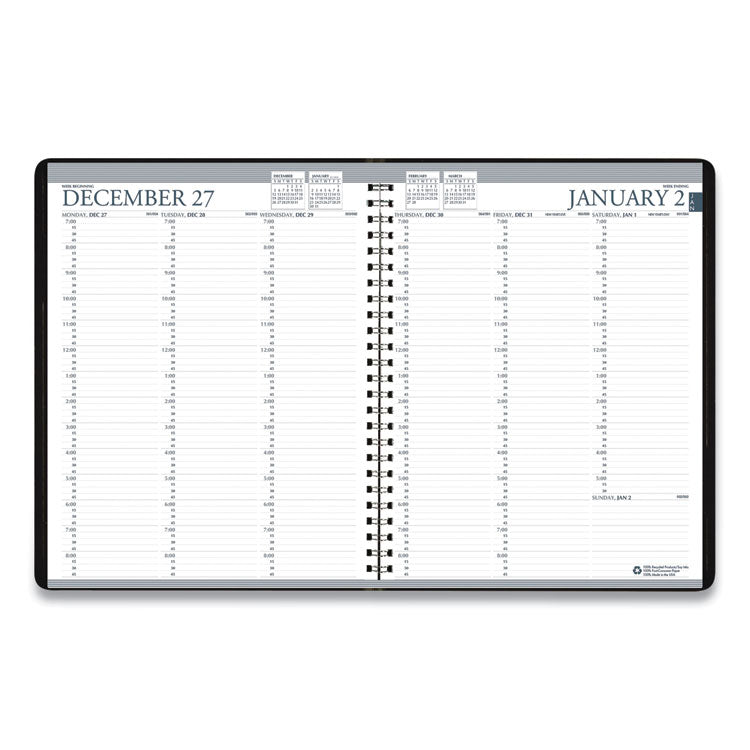 Recycled Professional Weekly Planner, 15-Minute Appts, 11 x 8.5, Blue Wirebound Soft Cover, 12-Month (Jan to Dec): 2025