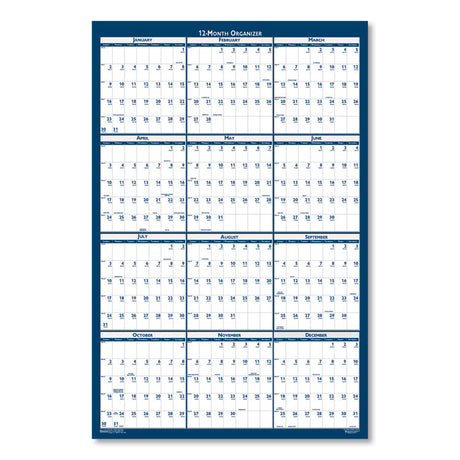 Recycled Poster Style Reversible/Erasable Yearly Wall Calendar, 18 x 24, White/Blue/Gray Sheets, 12-Month (Jan to Dec): 2025