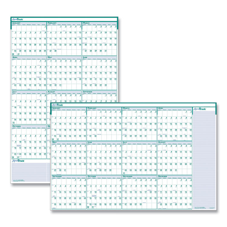 Express Track Recycled Reversible/Erasable Yearly Wall Calendar, 24 x 37, White/Teal Sheets, 12-Month (Jan to Dec): 2025