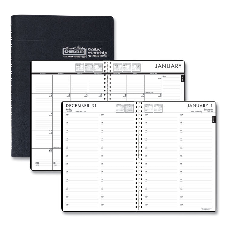 24/7 Recycled Daily Appointment Book/Monthly Planner, 10 x 7, Black Cover, 12-Month (Jan to Dec): 2025