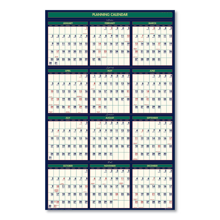 Four Seasons Business/Academic Recycled Wall Calendar, 24 x 37, 12-Month (July-June): 2024-2025, 12-Month (Jan to Dec): 2025