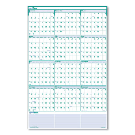 Express Track Recycled Reversible/Erasable Yearly Wall Calendar, 24 x 37, White/Teal Sheets, 12-Month (Jan to Dec): 2025