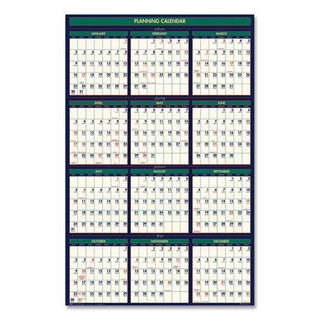 Four Season Erasable Business/Academic Recycled Wall Calendar, 24 x 37, 12-Month(July-June):2024-2025, 12-Month(Jan-Dec):2025