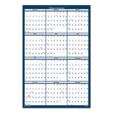 Recycled Poster Style Reversible/Erasable Yearly Wall Calendar, 24 x 37, White/Blue/Gray Sheets, 12-Month (Jan to Dec): 2025