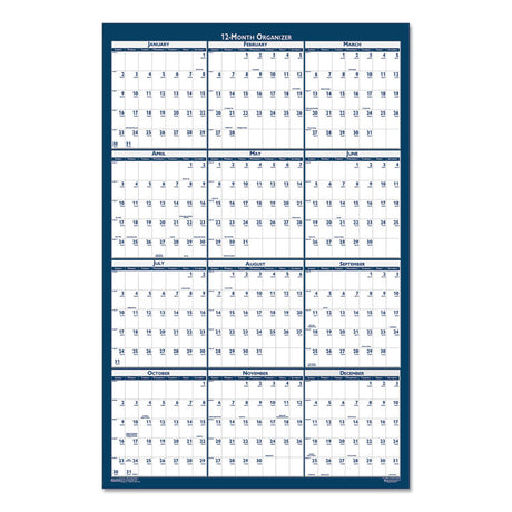 Recycled Poster Style Reversible/Erasable Yearly Wall Calendar, 24 x 37, White/Blue/Gray Sheets, 12-Month (Jan to Dec): 2025